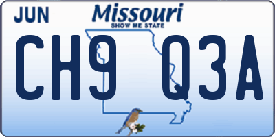 MO license plate CH9Q3A