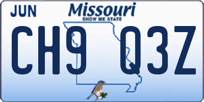 MO license plate CH9Q3Z