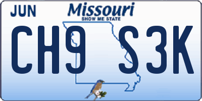 MO license plate CH9S3K
