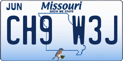 MO license plate CH9W3J