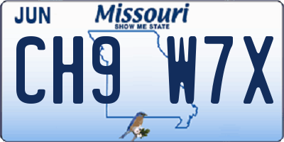 MO license plate CH9W7X