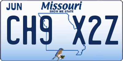 MO license plate CH9X2Z