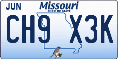 MO license plate CH9X3K