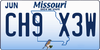MO license plate CH9X3W