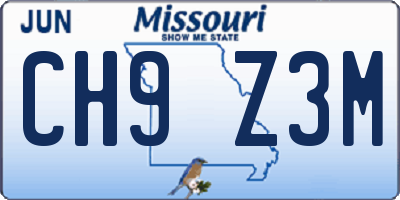 MO license plate CH9Z3M