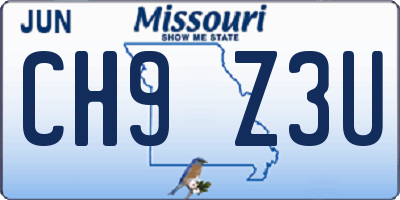 MO license plate CH9Z3U