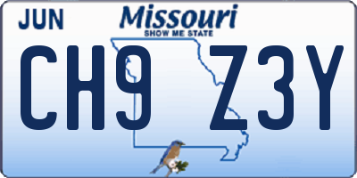 MO license plate CH9Z3Y