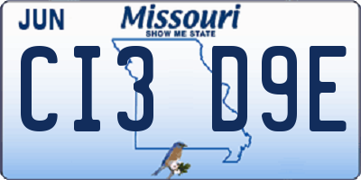 MO license plate CI3D9E