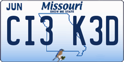 MO license plate CI3K3D