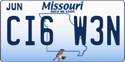 MO license plate CI6W3N