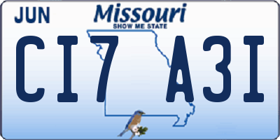 MO license plate CI7A3I
