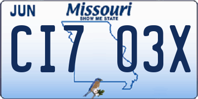 MO license plate CI7O3X
