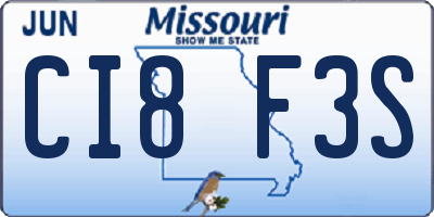 MO license plate CI8F3S