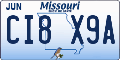MO license plate CI8X9A
