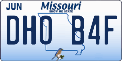 MO license plate DH0B4F