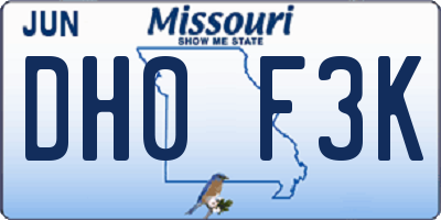 MO license plate DH0F3K