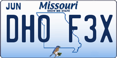 MO license plate DH0F3X
