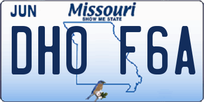 MO license plate DH0F6A