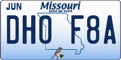 MO license plate DH0F8A
