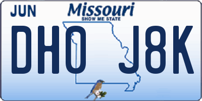 MO license plate DH0J8K