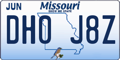 MO license plate DH0J8Z