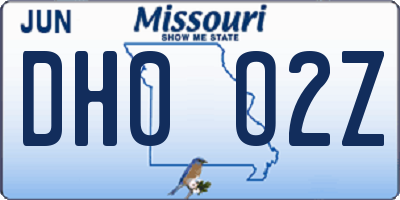 MO license plate DH0O2Z