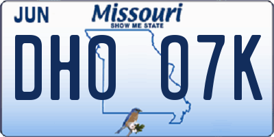 MO license plate DH0O7K
