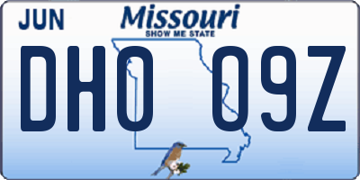 MO license plate DH0O9Z