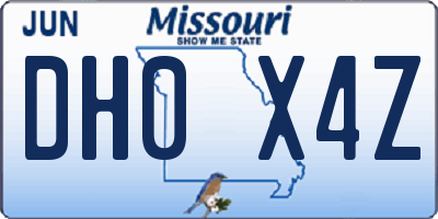MO license plate DH0X4Z