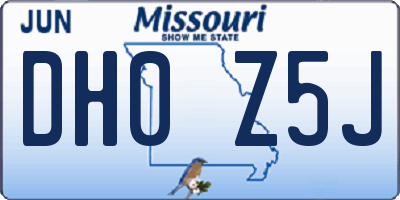 MO license plate DH0Z5J