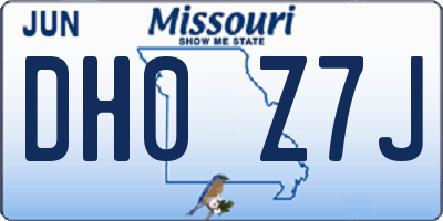 MO license plate DH0Z7J