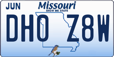 MO license plate DH0Z8W