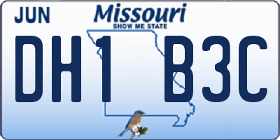 MO license plate DH1B3C