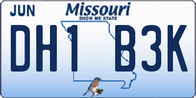MO license plate DH1B3K
