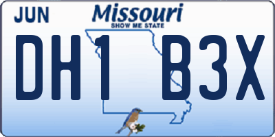 MO license plate DH1B3X