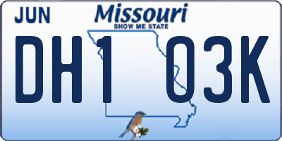 MO license plate DH1O3K