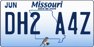 MO license plate DH2A4Z