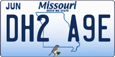 MO license plate DH2A9E