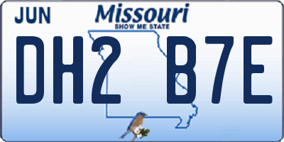 MO license plate DH2B7E