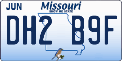 MO license plate DH2B9F