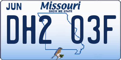 MO license plate DH2O3F