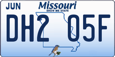 MO license plate DH2O5F