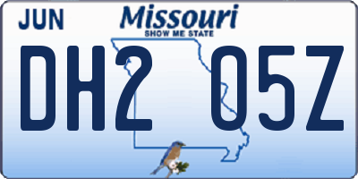 MO license plate DH2O5Z