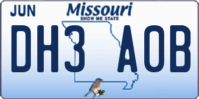 MO license plate DH3A0B