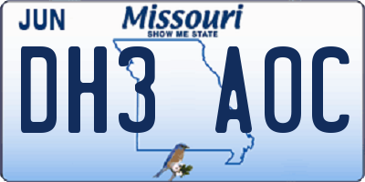 MO license plate DH3A0C