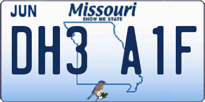 MO license plate DH3A1F