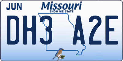 MO license plate DH3A2E