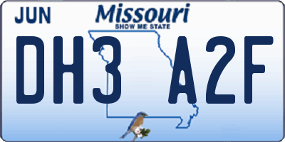 MO license plate DH3A2F