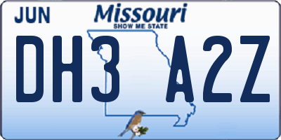 MO license plate DH3A2Z