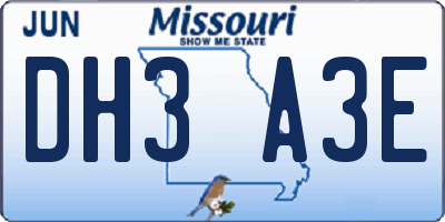 MO license plate DH3A3E